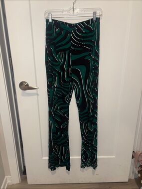 Diane Von Furstenberg Green and Black Abstract Print Pants